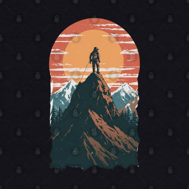 A lone mountaineer scaling a towering peak,adventure by designe stor 